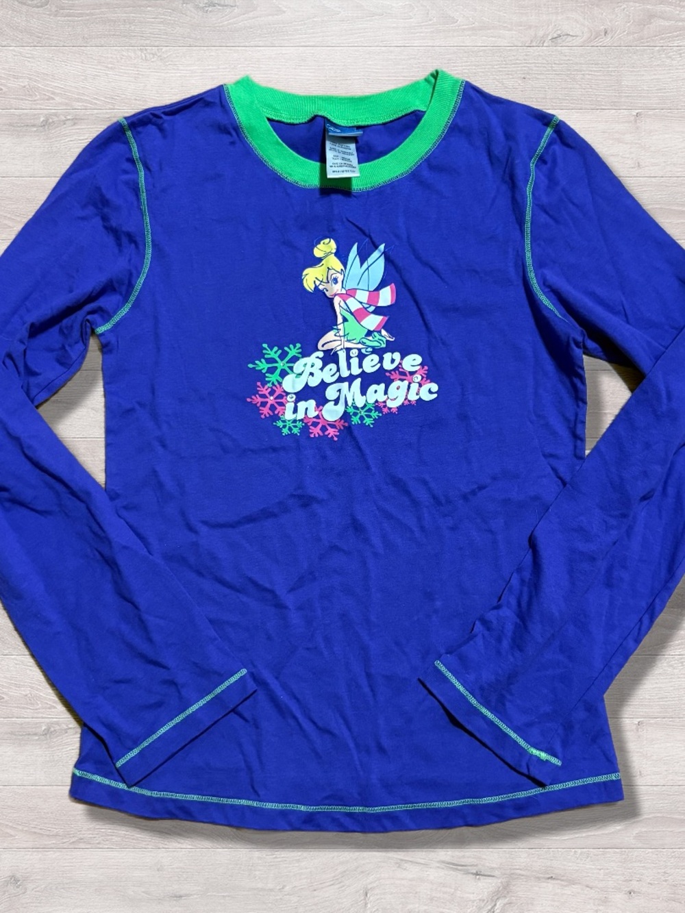 Y2K 2000s Disney Believe In Magic Tinkerbell Fairy Slim Fit Pajama Top Medium